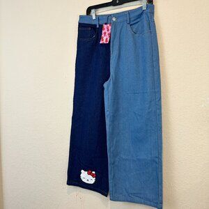 NWT SHEIN Hello Kitty Baggy Jeans Blue Pink Loose Fit Size Large